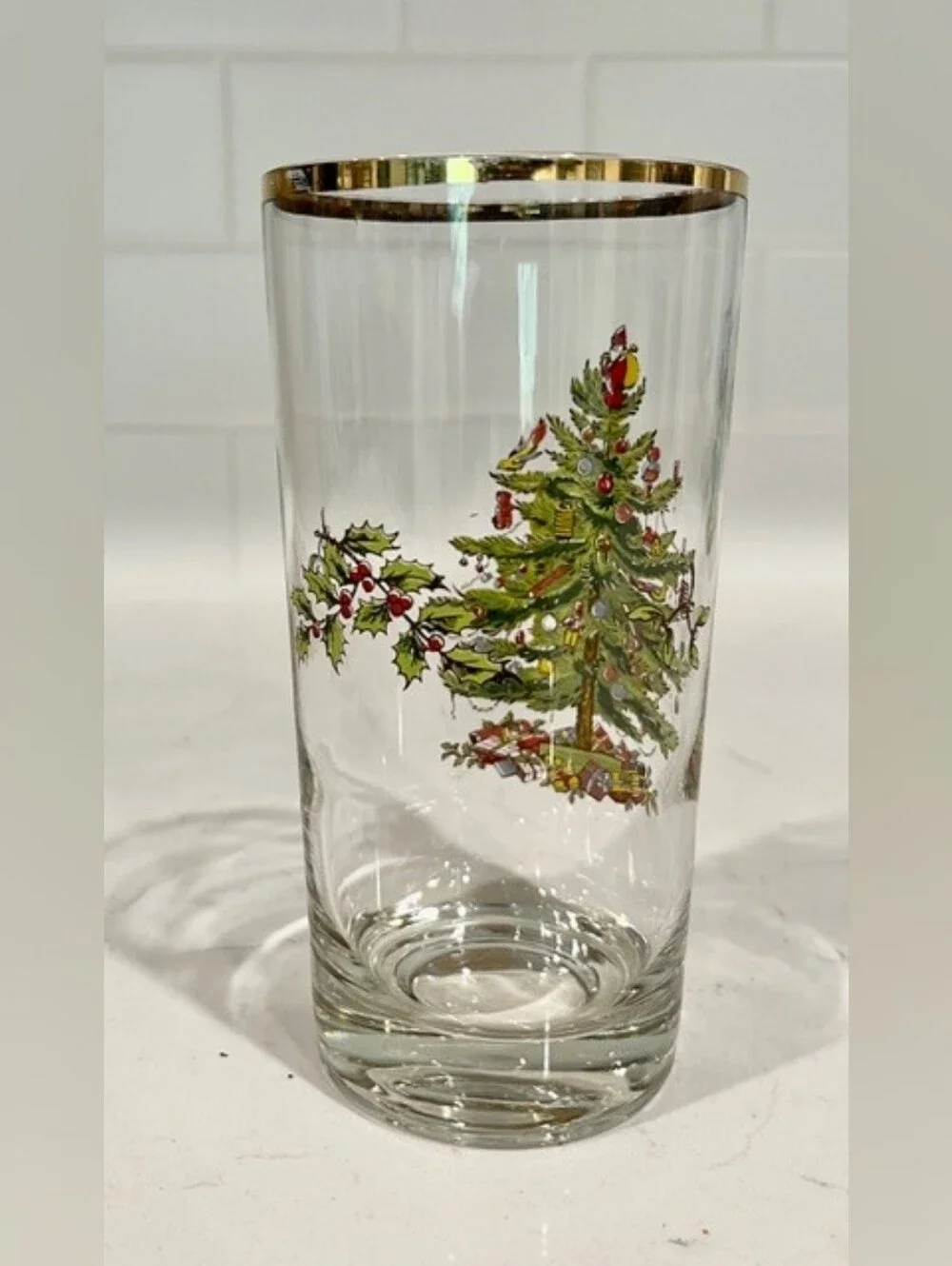 Vintage 1980s - 1990s Spode Christmas Tree 14oz Highball Glasses - Set of 6